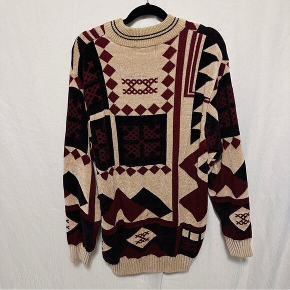 Royal Prestige V Neck Pattern Pullover Sweater Red Tan Size L All Over Style - Picture 5 of 7